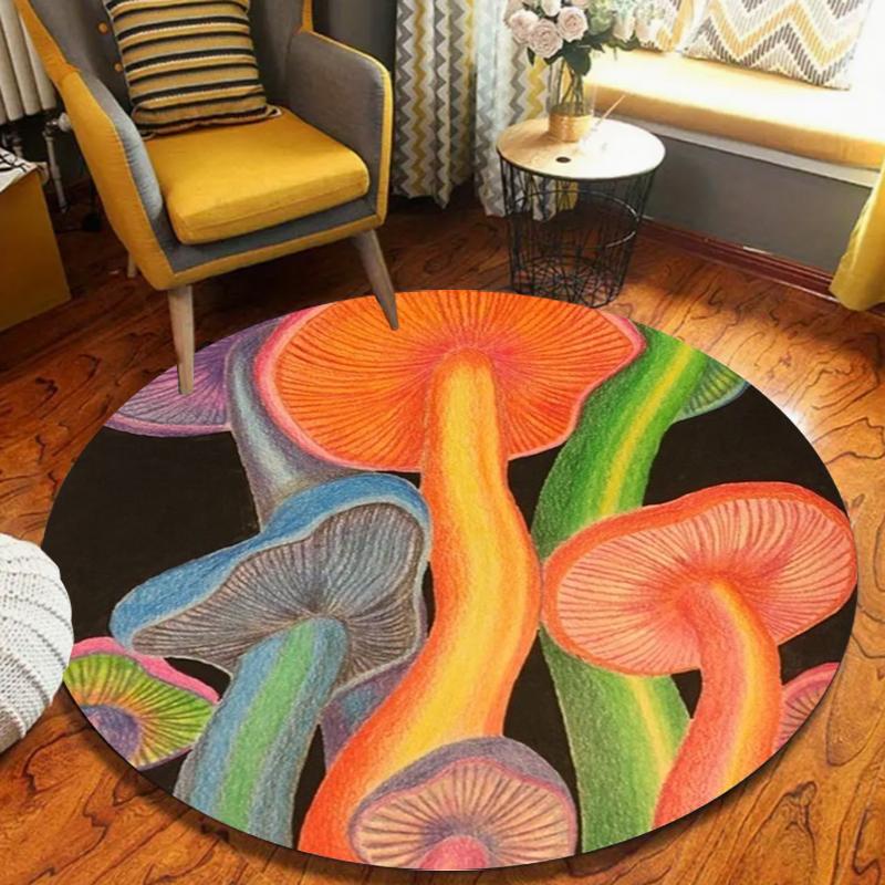 

Hot Sale Mystical Psychedelic Mushroom Forest Round Rug Non Slip Wear Resistant Soft Washable Living Room Bedroom Decor Rug 80cm x 80cm