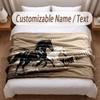 Horse Theme Soft Blanket Personalized Custom Name Text Print Warm Blanket Home Sofa Bedroom Decor