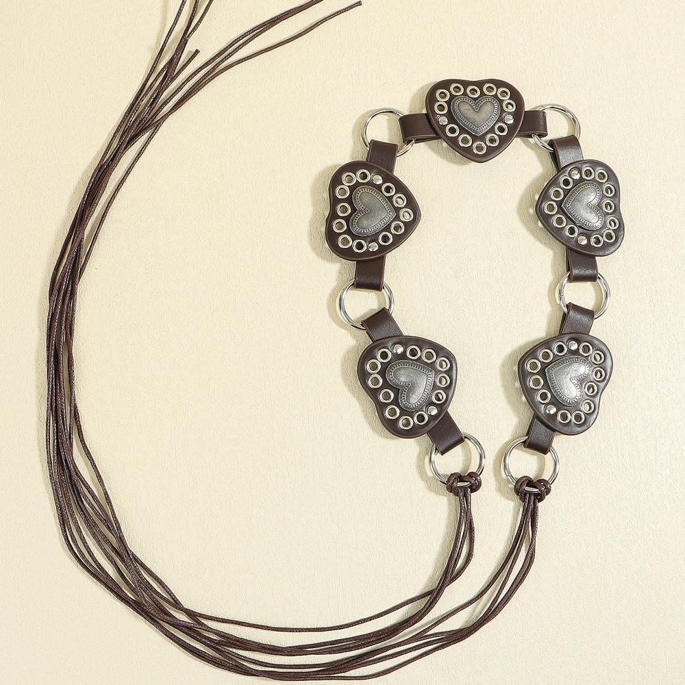 Vintage Cowboy Waistband PU Leather Heart Hollow Belt Simple Cowgirl Buckle Belt  Dress Decoration