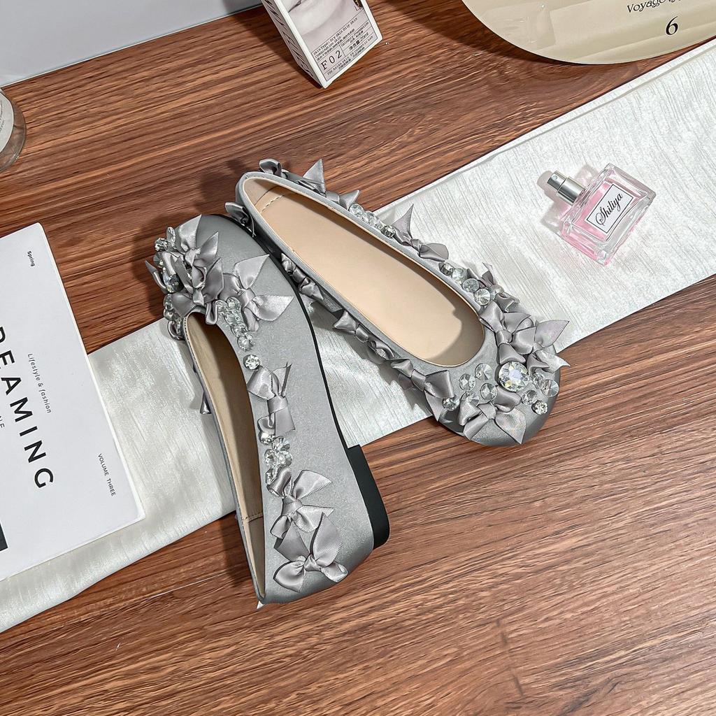 Flat Shoes Women's High-end Temperament Celebrity Style Light Luxury Niche Single Shoes Women's Bows Women's Shoes Soft Soles Are Not Tired