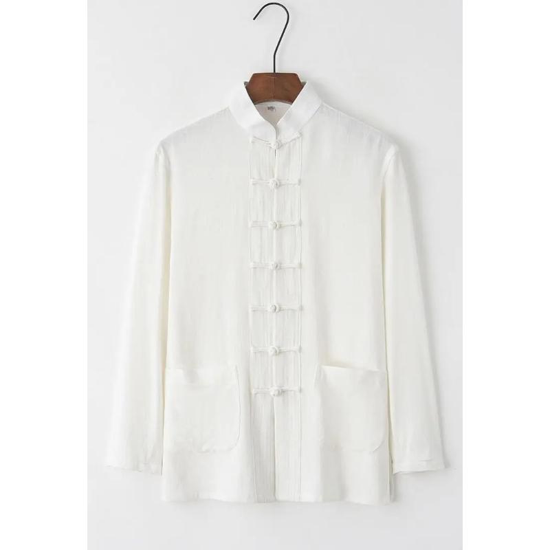 Herren Baumwolle Leinen Tang Anzug Langarm Set Retro Knopfleiste Herrenbekleidung Mittleren Alters und Ältere Locker Tai Chi Anzug