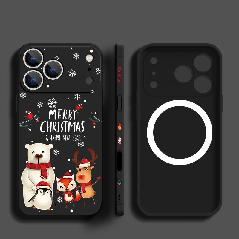 Christmas Deer Bear Phone Case For iPhone 17 Pro Max 16E Air 16 15 14 13 12 Pro Max 11 Magnetic For Magsafe Soft Lanyard Cover