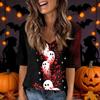 Women's V-Neck Short Sleeve Halloween Print Casual Top