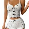 Multicolor Print Heart Pajama Set: Camisole and Shorts In Milk Silk with Bow