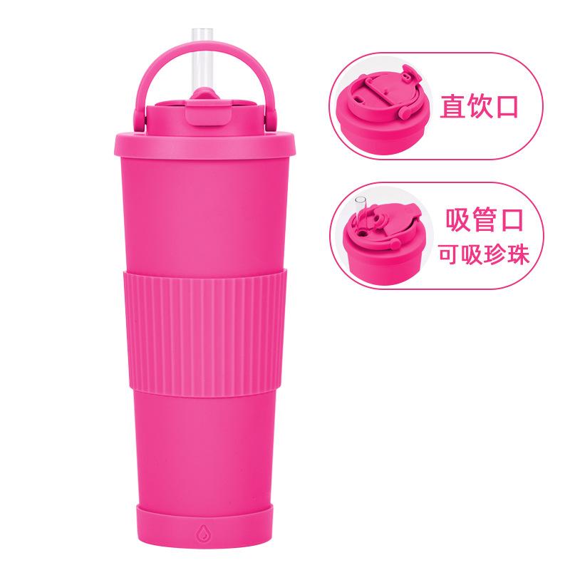 830Ml Large-Capacity Thermos Cup, Convenient Handle, One Cover, Double Drink Belt, Waist Cover, Water Cup, Large Hole Straw, Water Cup