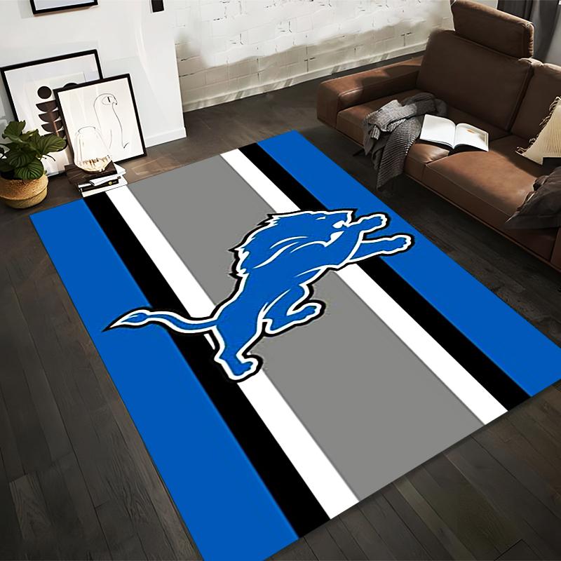 Blue Lion Logo with Striped Background Rug Non-slip rug suitable for living room and bedroom sofas.