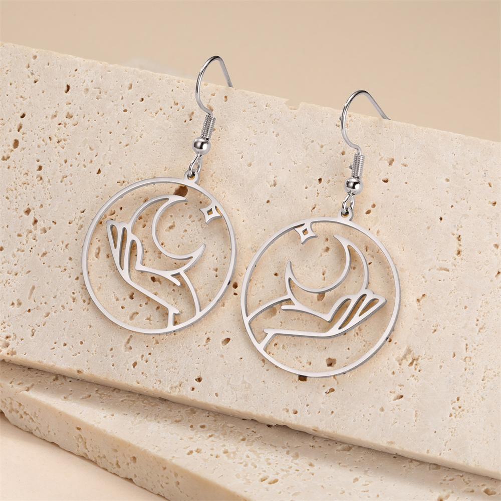 My Shape Moon Drop Earrings for Women Girl Stainless Steel Holding the Moon In Hand Star Dangle Earrings Jewelry Gifts Wholesale