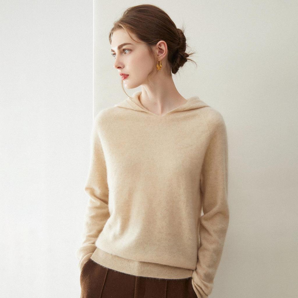 Le Kasha 2026 Women's 100% Pure Cashmere Hooded Knitwear - Casual, Loose, Versatile Style for Autumn/Winter