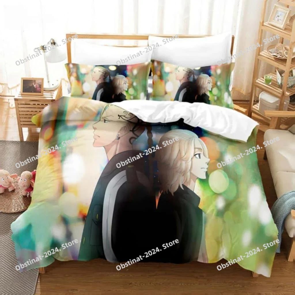 Fashion Tokyo Revengers Bedding Set Printed Bed Set Duvet Cover Sheet Pillowcase Soft Quilt Cover Full Queen King Size Luxury