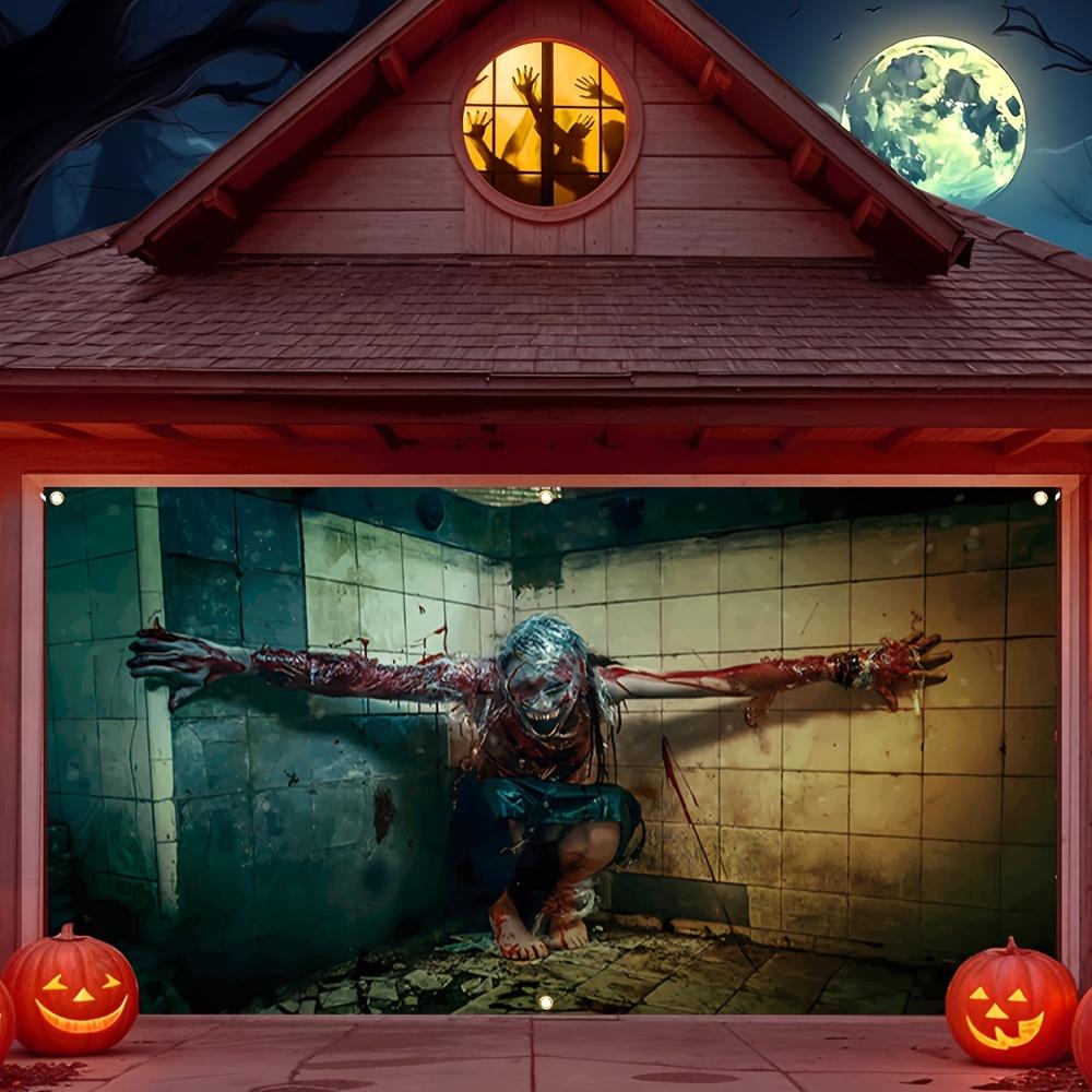 Halloween Garagentor-Abdeckung Banner - Horror-Design - Monster-Szenen-Musterdesign in der Toilettenecke. PMJ