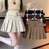 Womens High Waist Corduroy Pleated A Line Mini Skirt With Belt