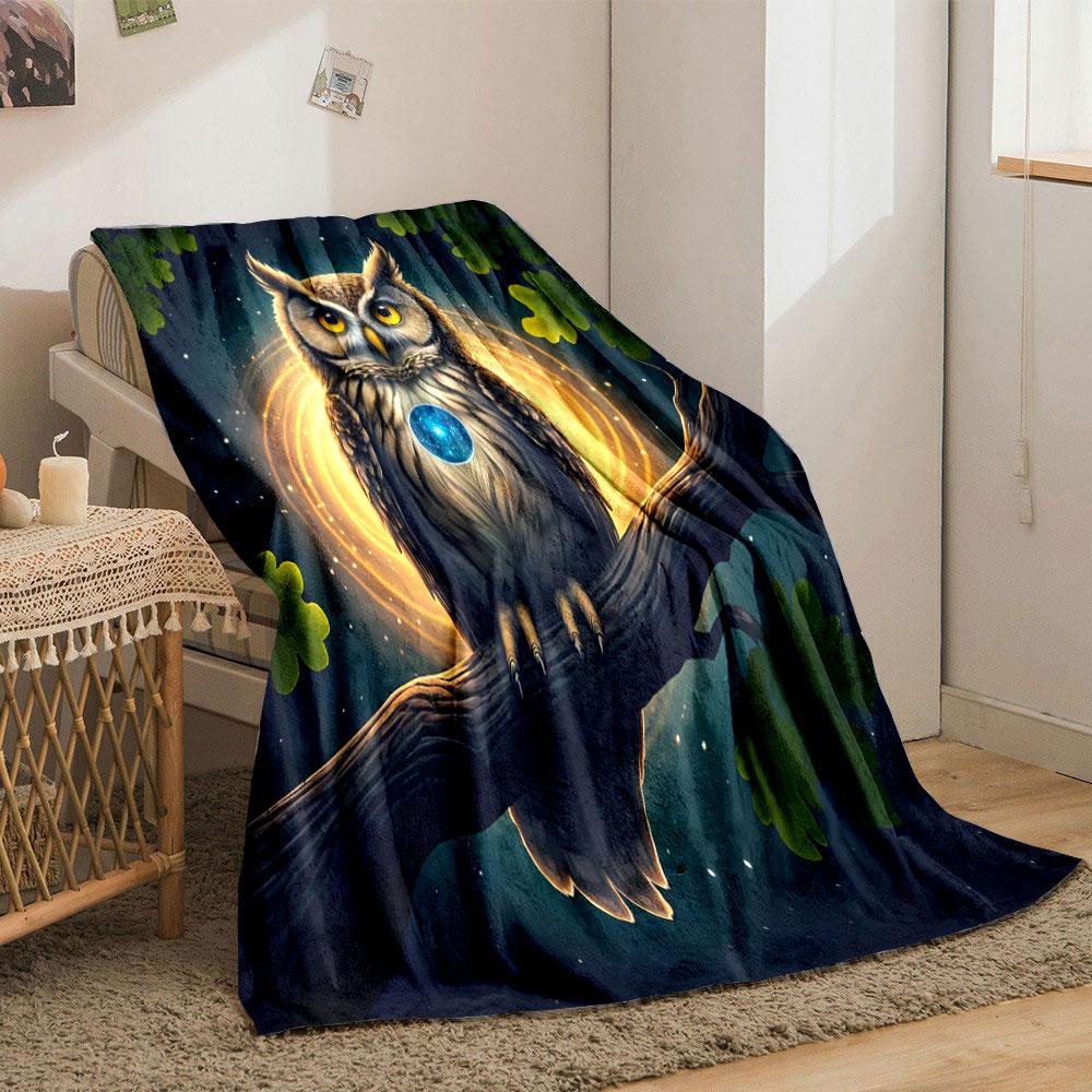Mystical Owl with Cosmic Heart Print Blanket Soft and Cozy Perfect for the Living Room Bed Sofa or a Nap,gift