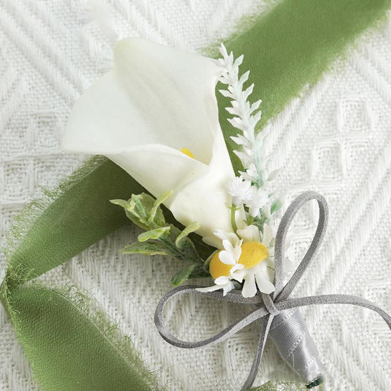 

2Pcs/Pack Corsage Wedding Accessories Boutonnieres Groomsman Artifical Flowers Marriage Calla Lily Suit Wrist Bridal Groom