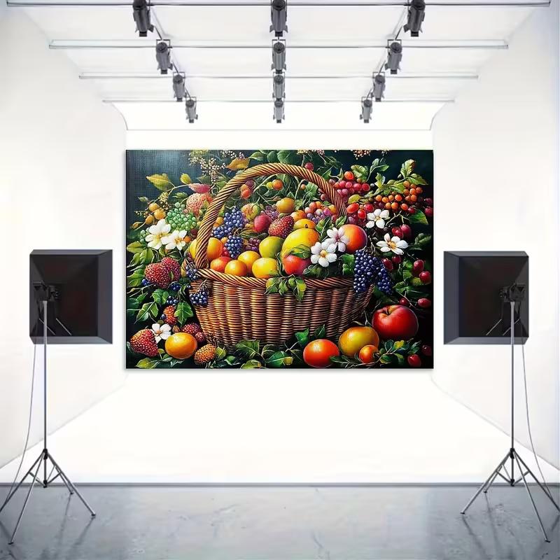 2D Abundant Summer Fruits Backdrop Classic Oil Painting Style Studio Photography Background