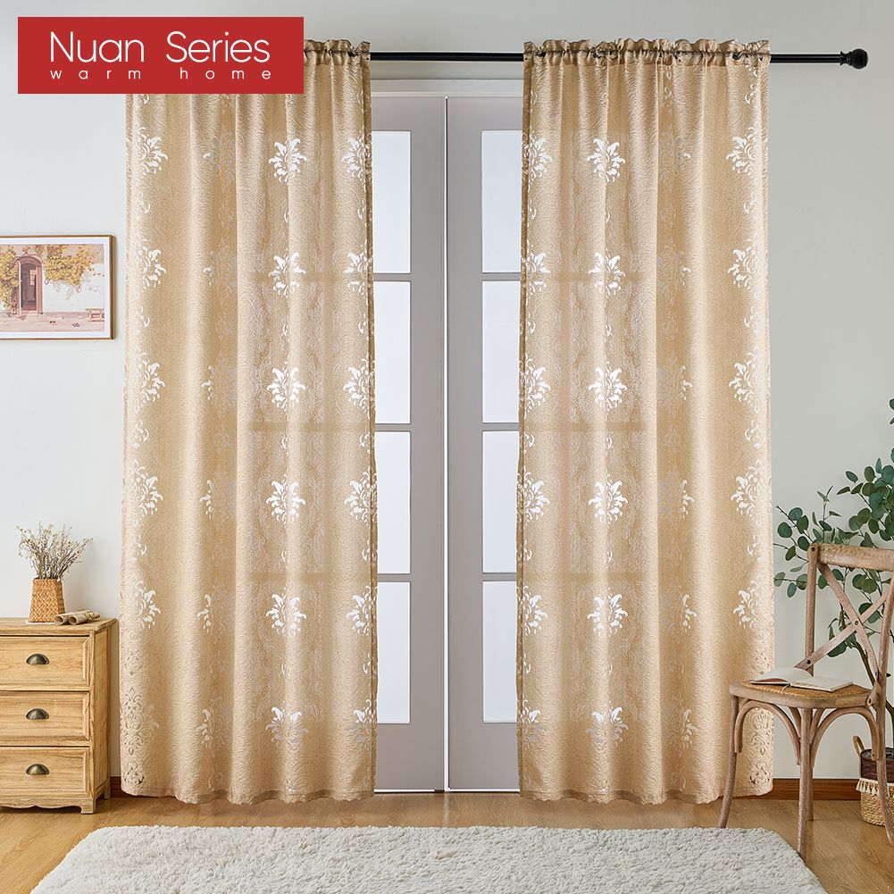 1PC Nuan Series 10% Blackout Fashionable Classic Tulle Versatile Jacquard Sheer Curtain for Kitchen Living Room Bedroom Balcony Window Home Decor