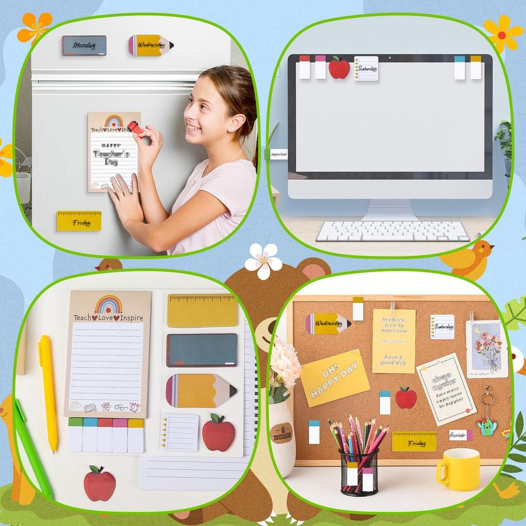 Teacher Sticky Notes, Teacher Appreciation Gift, Blackboard Self-Stick Note Pads with 3 Point Pens, Writing Memo Pages Kids Employee School