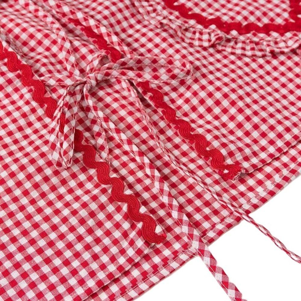 Ruffle Plaid Bowknot Lace Up Blouse Stripe Loose Chic Puff Sleeveless Blouse Tops Spring/Summe