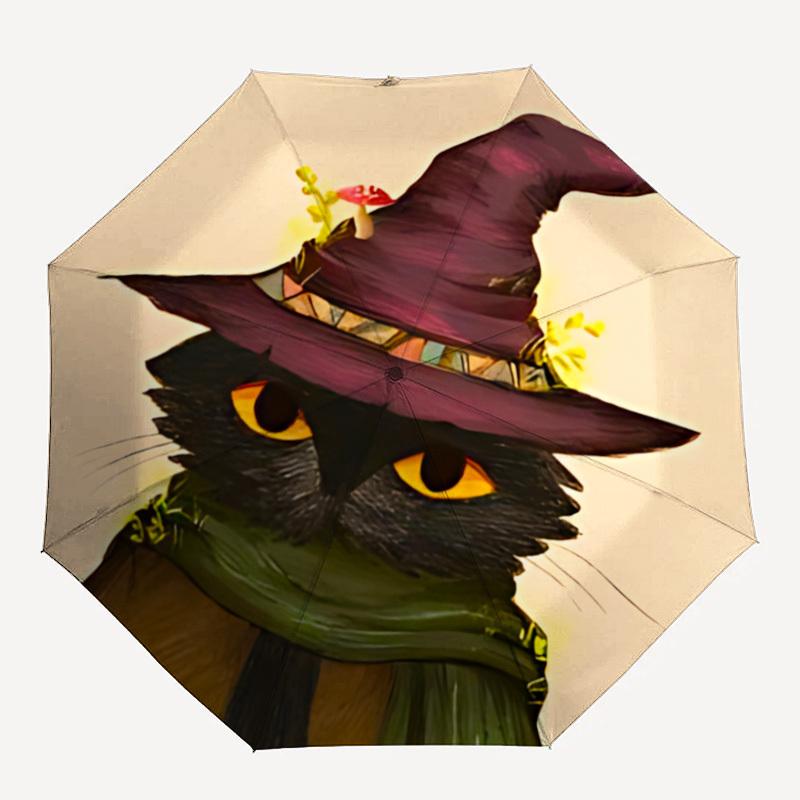 

1pc Witch Cat Automatic Open/Close Umbrella, Portable Folding Umbrella, Compact Travel Umbrella for, Birthday/Christmas Gift 5039