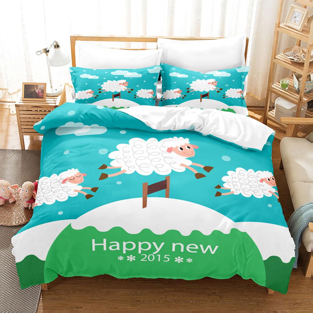 Sada povlaků na přikrývky se zvířaty Kreslený vzor s motivem bílé ovce Kawaii King Queen Twin Plná velikost pro děti Teens Polyester Sada povlečení
