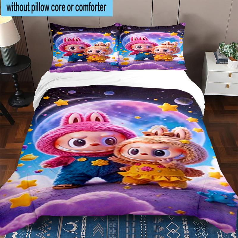 3PCS Labu-bu Friends Adventure 3pcs Bedding,Including 3PCS Duvet Cover And 2pcs Pillowcases Perfect for Christmas,Ideal for Bedroom, Dormitory