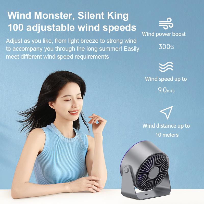Desktop Fan High-speed 100 Speed Adjustable Circulating Fan Charging Digital Display Turbine Wall Mounted Desktop Fan