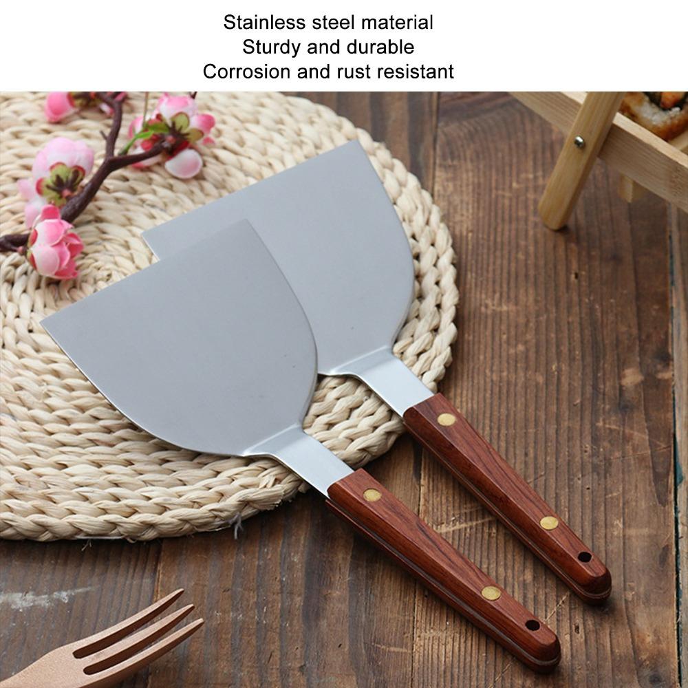 Stainless Steel Barbecue Spatula Wooden Handle Burger Turner Flipper Pancake Turner  Griddle