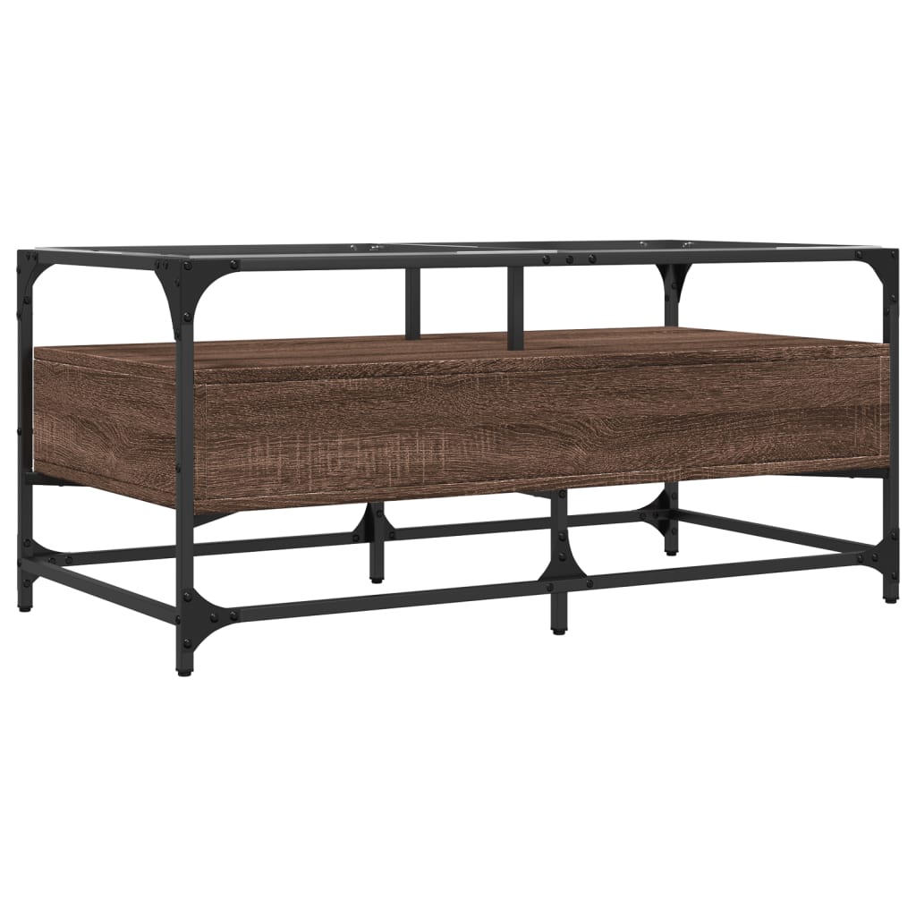 Coffee Table with Glass Top Brown Oak Effect 98.5 x 50 x 45 cm Steel