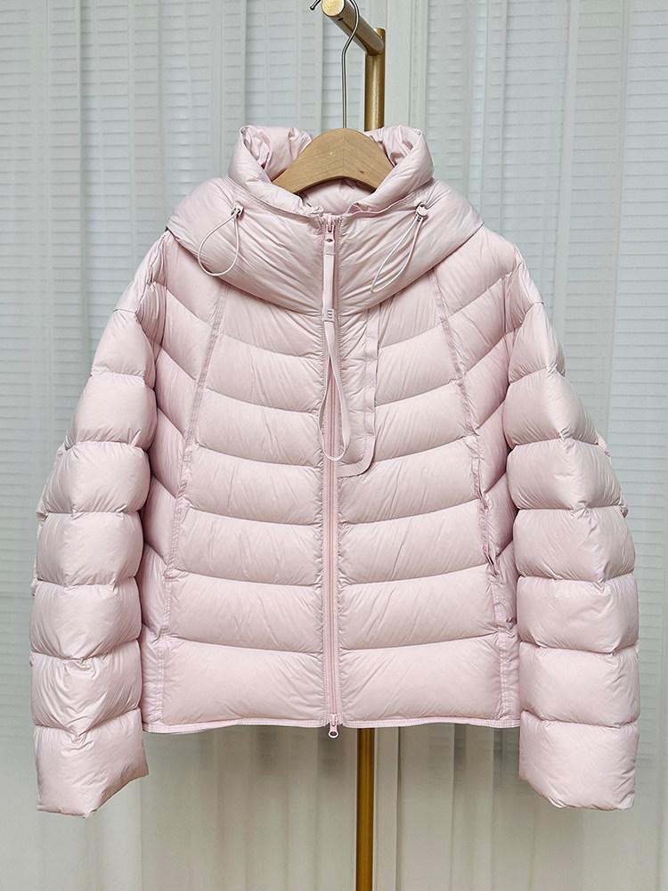 European fashion light soft white duck down puffs ribs down jacket women's small hooded thickened warm jacket