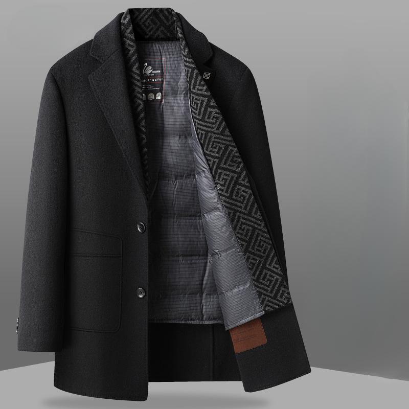 

Осенне-зимний шарф-стиль с подкладкой из белого утиного пуха, утолщенное двухстороннее шерстяное пальто средней длины, деловое двухстороннее шерстяное пальто для мужчин 4XL