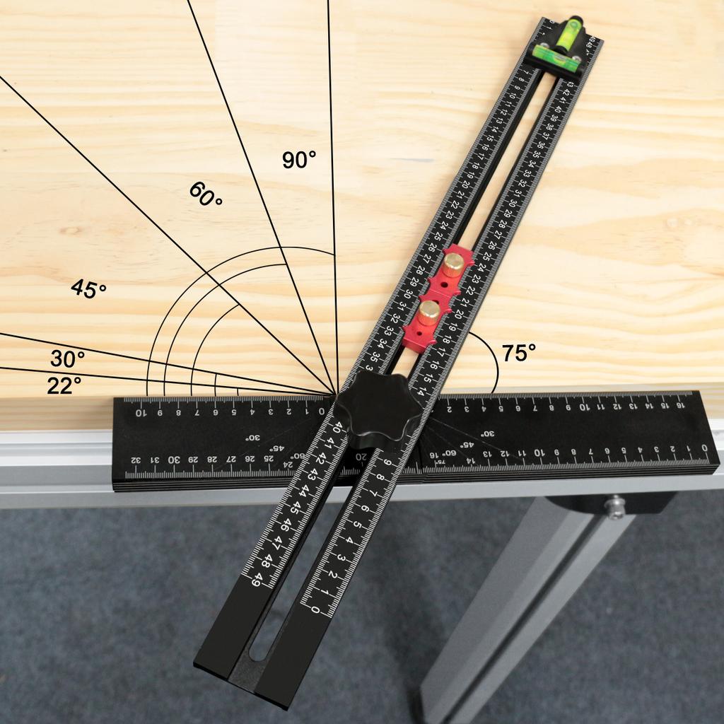 Adjustable 2-in-1 Drilling Drywall Positioning Square Ruler, Aluminum Alloy Cabinet Hardware Jig Door Hole Drilling Template