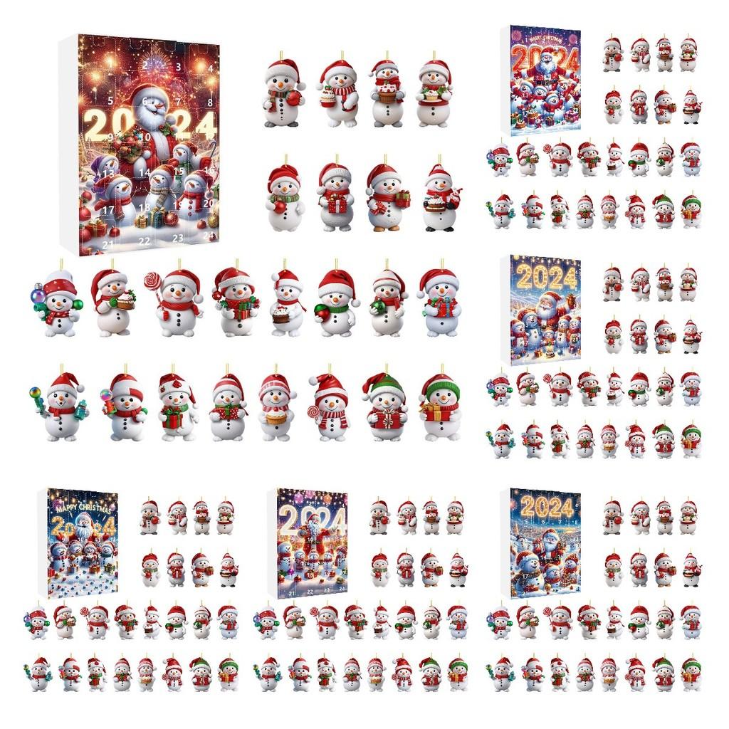 Christmas Calendar Advent Blind Box Toy Cute Snowman Decorative Pendant Acrylic