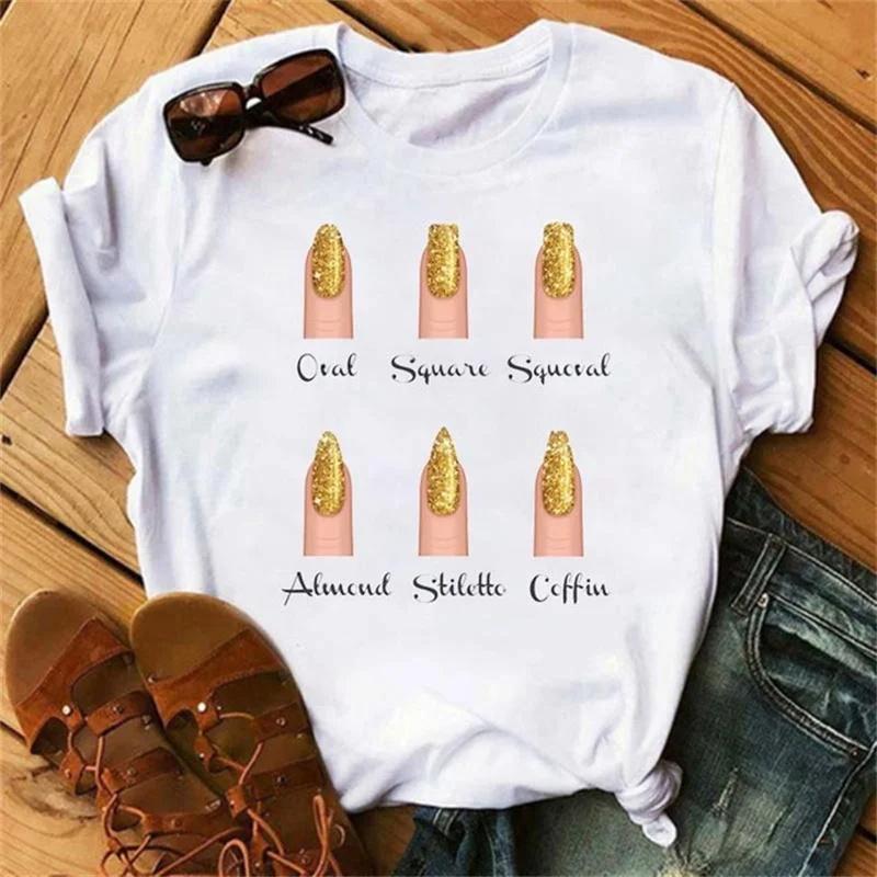 Women's Plus-size Cartoon T-shirts New Fashion Nail Graphics Cute Printed Tops Women's T-shirts Women's Clothing