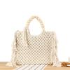 Handgehäkelte Damentasche Lange Quaste Gewebte Taschen für Damen Handtaschen Perlenhenkel Geldbörse Seil Stricken Shopper Umhängetasche Tote