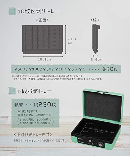 CARL (Carl) Tragbare Kasse, A6-Format, Hellgrün, CB-8250-U
