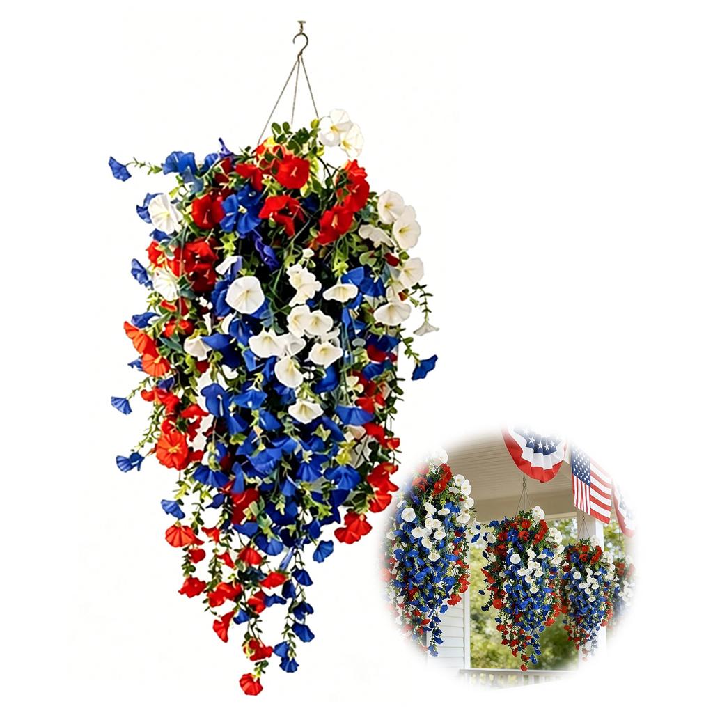 Red White Blue Hanging Flowers for Outdoors 250 Th Anniversary Patriotic Fake Flowers for 4th of July Independence Memorial Day