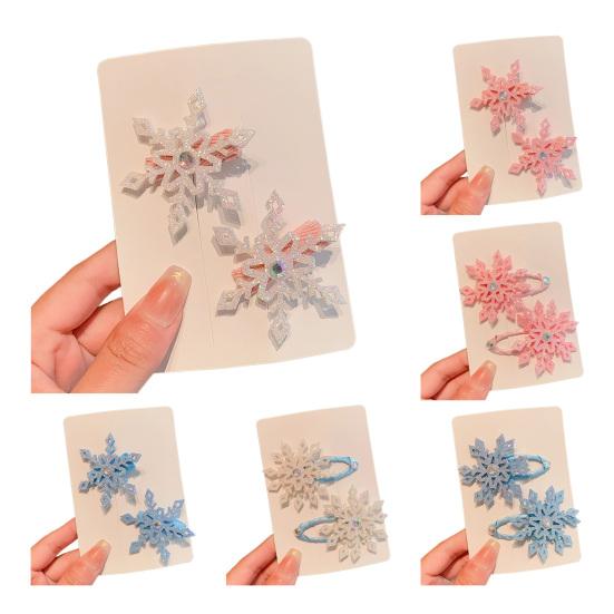 1 Pair Girls Hair Clip Blue White Snowflake Design Christmas Hair Pins Lightweight Hair Styling Tools Hair Accessories
