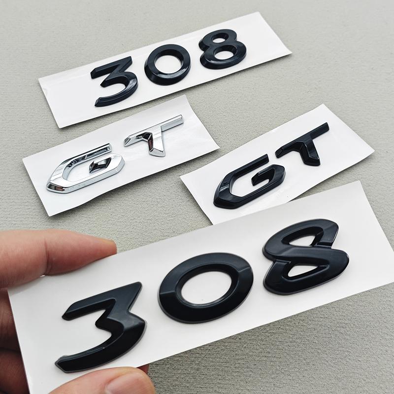 OQUP8 3D ABS Chrome Black Logo 308 GT Emblem Letters Sticker Car Rear Trunk Badge For Peugeot 308 GT SW Line GTI T9 T7 P5 Accessories