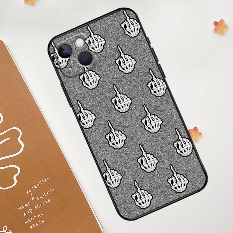 Middle Finger Skeleton Skull Bone Case For Apple iPhone 16 15 14 12 11 13 Pro Max Mini XR 15 16 Plus 16e Protective Cover