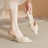 Niche Design Bag Head Sandals Women's Rhinestone Flowers Wear Thin Heels High Heels Single Shoes Not Tired Feet Empty Sandals