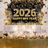 Black Gold Happy New Year 2026 Banner, New Years Eve 2026 Banner, NYE Party Decorations Photo Background for Boys, Girls, Friends, Celebrations Party