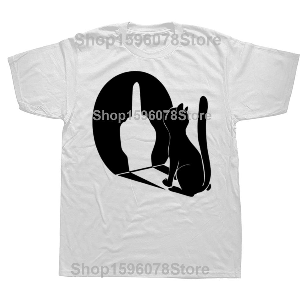 Funny Cat Shadow I Hate People Middle Finger T Shirts Men Cotton Humor Streetwear Tee Shirt Short Sleeve Unisex Loose Clothing