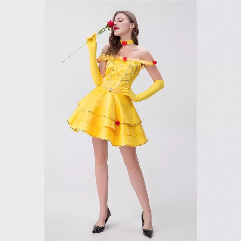 Halloween beautiful woman and beast bell princess skirt queen dress yellow bell princess dress costume