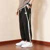 Spring Men's Knitted Drawstring Nine-minute Fat Sports Trend Straight  Pants Plus Size