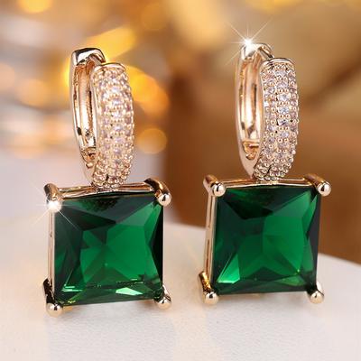 Vintage Princess Cut Grüne Zirkon Tropfen Ohrringe für Frauen Luxus Gold Farbe Party Huggie Hoops Weiblichen Schmuck Geschenke