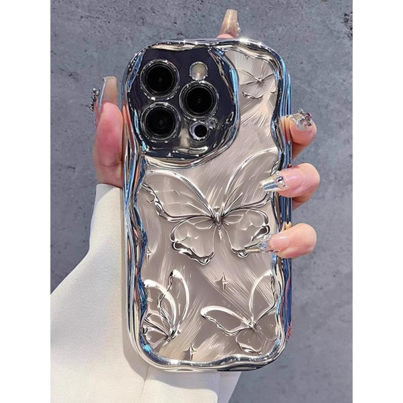 

Стриминговый Бабочка Подходит для iPhone16promax Мобильный Чехол Apple 13 Гальваническое Покрытие Крем 14 Защитный Чехол от Падений 17 Apple 13