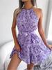 O Neck Printed Dress High Waist Elegant Flounce Dress for Women Sleeveless Loose Dresses Causal Dress