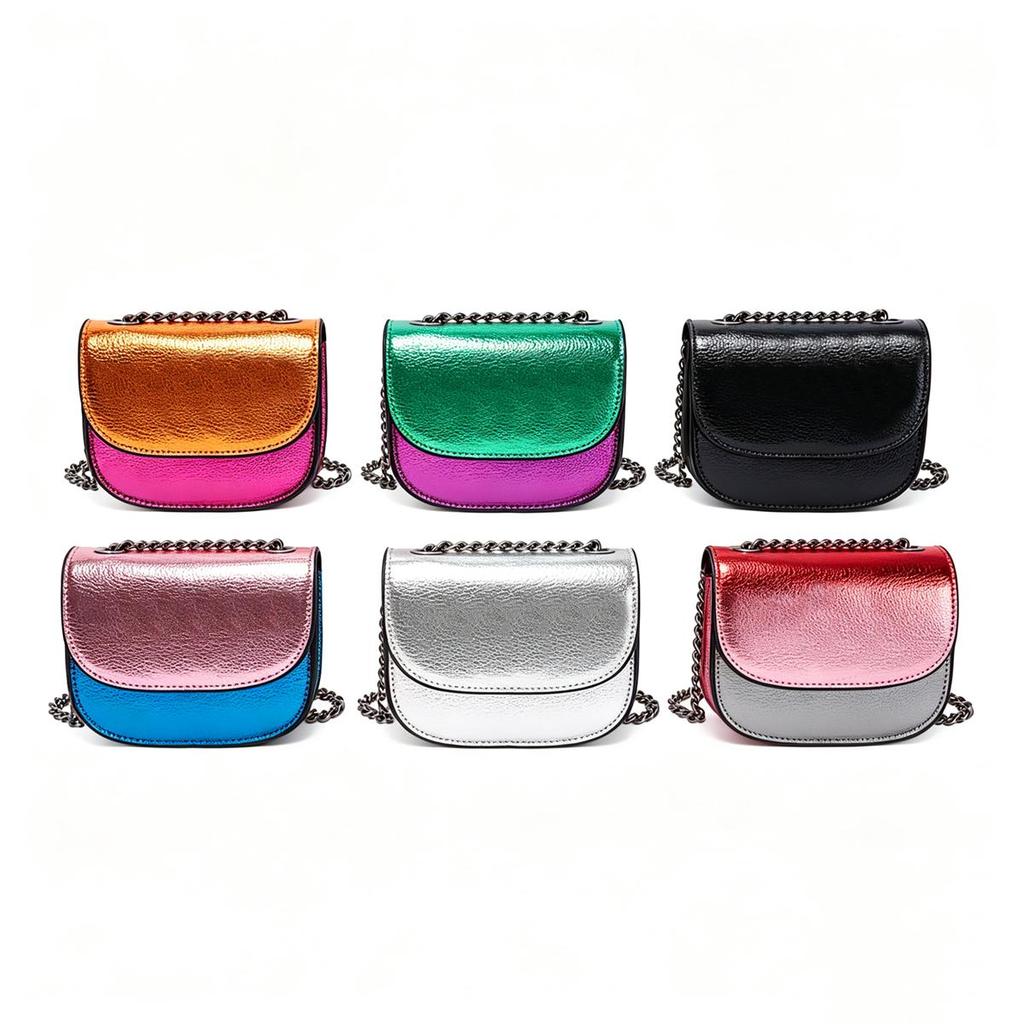 Women's K-G PU Mini Colorful Splicing Chain Bag Fashionable And Versatile Saddle Bag Single Shoulder Crossbody Bag