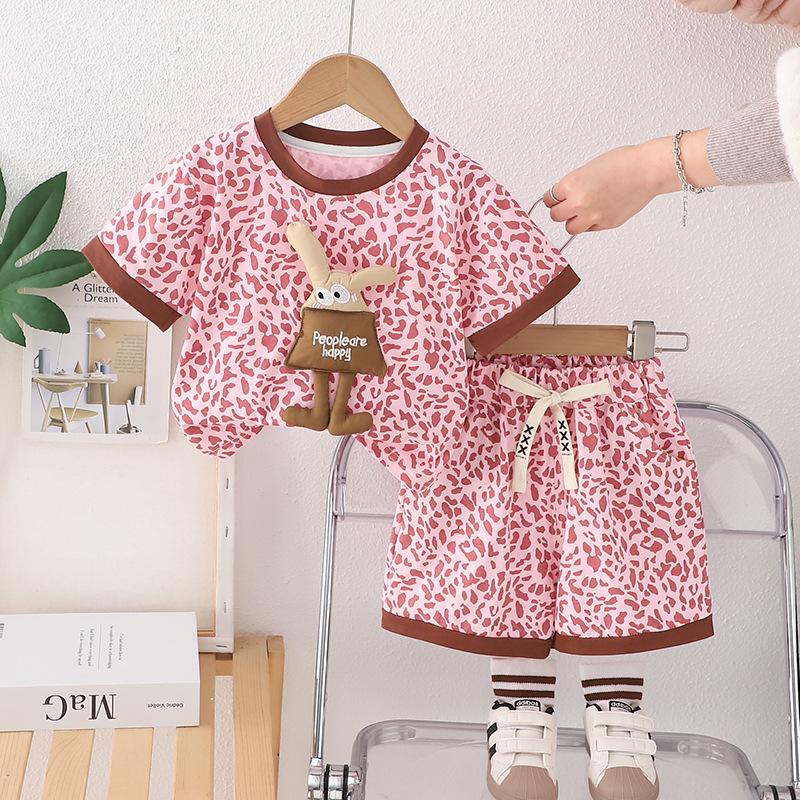 

2025 Boys Rabbit & Leopard Print Short-Sleeve Summer Set 80cm-120cm (Set of 5) розовый
