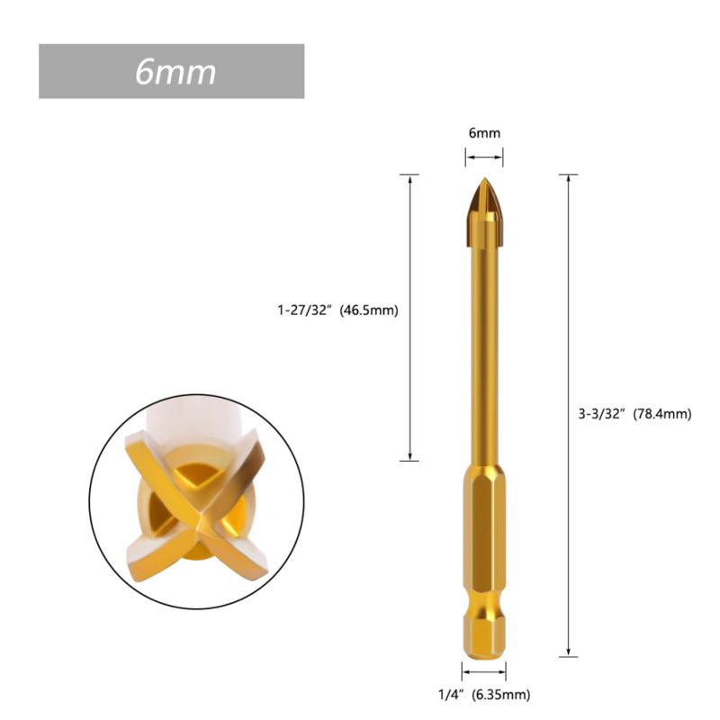 Hexagon Cross Galvanized Drill 3 4 5 6 8 10 12mm Drilling Drill For Ceramic Cement Wall Glass 6.35mm