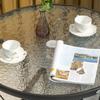 80 cm Round Dining Table with Parasol Hole, Outdoor Coffee End Side Table with Tempered Glass Top, Steel Frame for Garden, Black